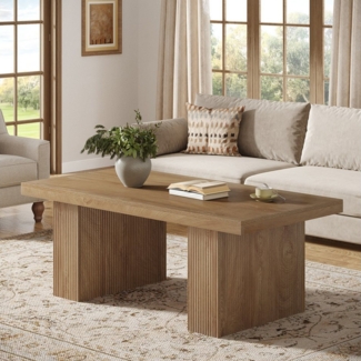 Tribesigns Couchtisch 120x60 cm Landhaus Wohnzimmertisch mit stabiler Basis Braun