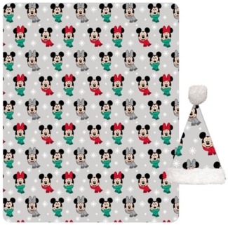 Disney Mickey Mouse 100x140 cm Weihnachtsset Kuscheldecke mit Weihnachtsmütze