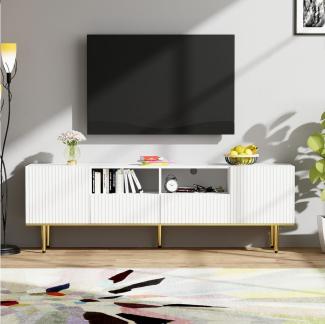 Merax Lowboard mit goldenen Metallfüße und Kabeldurchführung, TV-Schrank Scandi,TV-Board,Fernsehtisch,B:165cm