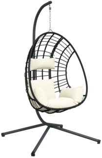 vidaXL Hängesessel Ei-Design mit Ständer Beige Rattan und Stahl 4007411