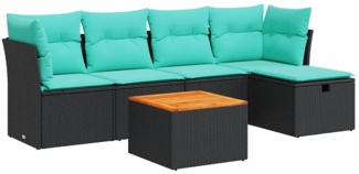vidaXL 6-tlg. Garten-Sofagarnitur mit Kissen Schwarz Poly Rattan 3325753