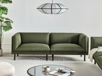 Beliani 'VORGOD' Sofa 3-Sitzer, Stoff dunkelgrün, 221 x 84 x 76 cm