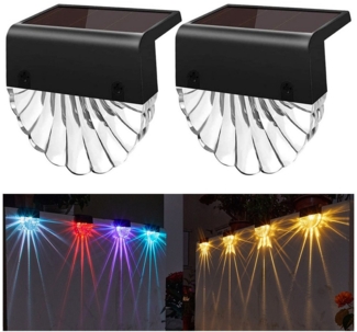 Sunicol LED Solarleuchte Solar Deck Lights, für Outdoor Gartenpfosten Zaun, Farbwechselnd, LED wechselbar, Warmes Weiß /Color Glow, IP65 Wasserdicht