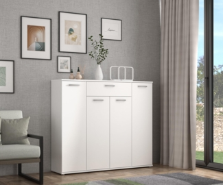 Forte ANTUZA Sideboard 140, modernes Sideboard, 4-türig, 1 Schublade, Holzwerkstoff, Wohn-/Esszimmer, Weiß, 139,3 cm breit x 120,7 cm hoch x 34,1 cm tief