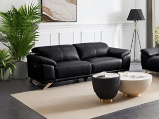 Vente-unique - Relaxsofa 3-Sitzer elektrisch - Rindsleder - Schwarz - AZIDEE II