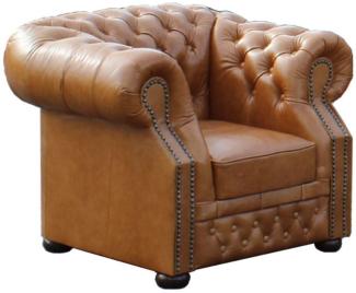 Casa Padrino Echtleder Sessel Hellbraun 120 x 90 x H. 80 cm - Chesterfield Sessel