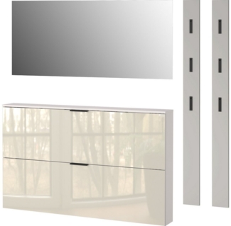GERMANIA Garderoben-Set Valega, (4-St), Schuhschrank mit Glasfronten, Spiegel und zwei Garderobenpaneelen
