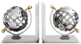 Casa Padrino Luxus Bücherstützen Globus Nickel Finish Aluminium - Bücherstütze - Book End - Luxus Kollektion - Art Deco