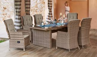 MERXX Garten-Essgruppe Riviera, (13-tlg, 6x Sessel inkl. Sitz- und Rückenkissen, 1x Tisch 200x100 cm), Polyrattan, Stahl, inkl. Auflagen, geeignet für 6 Personen