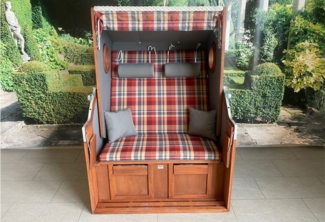 deVries Strandkorb Twin View Kunstoffgeflecht old lace Gestell braun lasiert