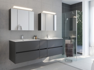 Badmöbelset Taifun 190cm 3tlg mit 2x Spiegelschrank grafit : Grafit