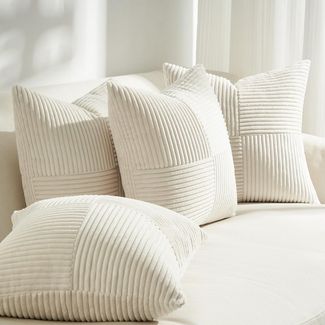 Topfinel Kissenbezug 40x40 4er set Kissenbezüge 50x50 Kordsamt mit Streifen deko Sofa, kissenbezug Beige einfarbig Schlafzimmer Weich Hautfreundlich