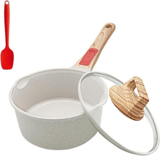 Stielkasserolle 16 cm mit Deckel 1.5L Antihaft Abnehmbarer Griff WeiB