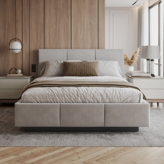 FDM Polsterbett ALMADA modern mit Bettkasten MADE IN EU - mit Trinity Velours Bezug (verfügbar 90x200 120x200 140x200 160x200 180x200cm, Bettrahmen, Bett, mit großen gepolsterten Kopfteil, mit Bettkasten zum aufklappen), Hebbarer Metallrahmen, Bettkast...