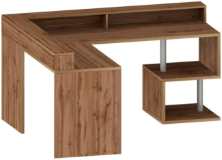 Dmora Schreibtisch Auletta, Eckschreibtisch mit Ablagefächern, Mehrzweck-Büroschreibtisch mit Platte, 180x92,5x160 cm, Eiche