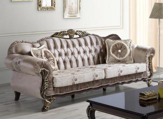 Casa Padrino Barock Sofa Braun / Beige / Schwarz / Gold 230 x 84 x H. 100 cm - Prunkvolles Wohnzimmer Sofa mit Blumenmuster - Barockstil Möbel