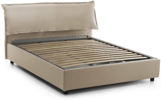 Dmora Apaia Doppelbett, Bettkasten mit abnehmbarem Bezug, gepolstertem Kopfteil und Bettkastenrahmen, 100 % Made in Italy, geeignet für Matratzen 160 x 200 cm, Beige