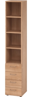 bümö smart Schubladenschrank, Büroschrank in Nussbaum mit 4 Schüben & 4 Regalfächern - Bürocontainer aus Holz, Container mit Metallgriffen & Soft-Stop Schubladen, 964S4-N-N-BS