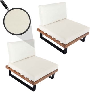 2er-Set Lounge-Sessel HWC-H54, Garten-Sessel, Spun Poly Akazie Holz FSC-zertifiziert Alu ~ hellbraun, Polster cremeweiß