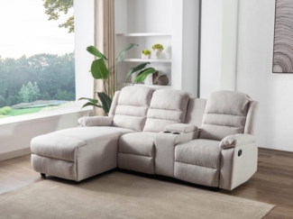 Vente-unique - Ecksofa Relaxsofa - Ecke Links - Stoff - Beige - MACEDONIA