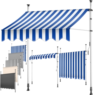 KESSER® Klemmmarkise mit Handkurbel Balkon, Balkonmarkise ohne Bohren, UV-beständig höhenverstellbar wasserabweisend , Sonnenschutz, Terrassenüberdachung , einfache Montage 400cm, Blau-Weiß