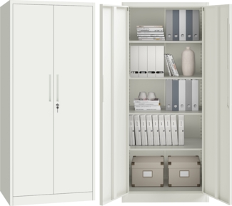 STEELSØN 'Regulus' Aktenschrank, Metall, weiß, 165x40x80 cm, abschließbar, Metallschrank mit 4 Ablagen, geeignet als Werkzeugschrank