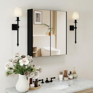 KOMFOTTEU Badezimmerspiegelschrank Spiegelschrank mit 2 Türen,62 x 11,3 x 65 cm