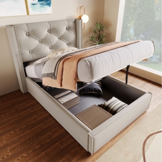 BlingBin Einzelbett Hydraulisch Polsterbett (mit Lattenrost aus Metallrahmen, 90x200cm), mit Stauraum, Baumwolle