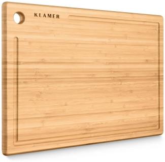 KLAMER Schneidebrett Bambus rutschfest mit Saftrille – Premium Holz-Brett, 38x25x2cm, leic…, Bambus, Umweltfreundliches Naturholz, Kautschukfüße, antiseptisch