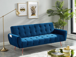 Vente-unique - Schlafsofa Klappsofa 3-Sitzer - Samt - Dunkelblau - POLANI