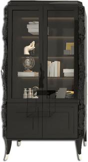 Casa Padrino Luxus Art Deco Vitrine Schwarz / Silber - Handgefertigter Massivholz Vitrinenschrank - Art Deco Wohnzimmer Möbel