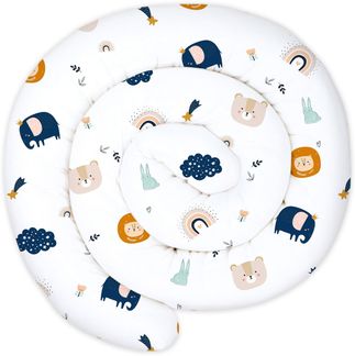 Totsy Baby XXL Bettschlange Bettkissen Stillkissen Bettrolle Bettkantenschutz Zierkissen Bettumrandung Schlange XL Handmade Marineblau mit Regenbogen 300 cm Oeko-Tex-Zertifikat