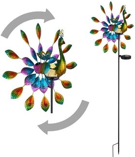 Windrad Metall Garten Solar Pfau Solarleuchte Außen Solarlampe Bunt LED