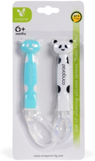 Moni 2 Stück Babylöffel Panda F1607 Silikon, PP, ab 6 Monate, langer Griff blau
