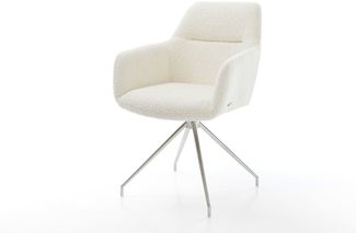 Esszimmerstuhl Pejo-Flex Bouclé Weiß Kreuzgestell konisch Edelstahl Taschenfederkern