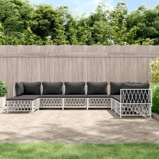 vidaXL 8-tlg. Garten-Lounge-Set mit Kissen Weiß Stahl 3186912