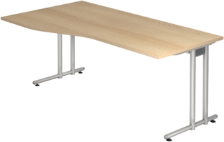 bümö Schreibtisch groß, N-Serie 180x100 cm, Tischplatte aus Holz in Eiche, Gestell aus Metall in Silber - PC Tisch, großer Computertisch für's Büro, Office Bürotisch, NS-18-E-S