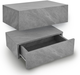 Juskys Wandregal Nachttisch hängend 2er Set Holz 46x30x15 cm BTH - 1 Schublade & Ablage pro Nachtkommode - Wandmontage - Nachtschrank Grau