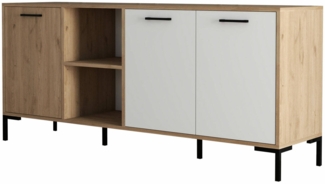Dmora Kommode Hato, Wohnzimmerbuffet, Wohnzimmer-Sideboard, Moderne Küchen-Speisekammer, 180x45 h80 cm, Eiche und Weiß
