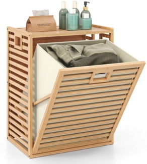 COSTWAY Wäschekorb, 68 L, Badregal Bambus, mit Ablage & klappbarem Korb