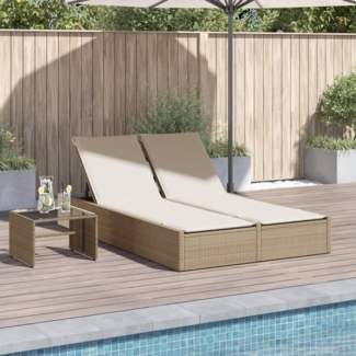vidaXL Doppel-Sonnenliege mit Auflagen Beige Poly Rattan 368632