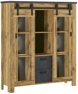 Highboard Yola / York , Holzwerkstoff, Metall , Anthrazit, Holzfarben , 132 x 150 x 37 cm