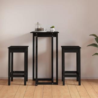 3-tlg. Bar-Set Schwarz Massivholz Kiefer [3124731]