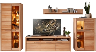 Wohnwand NATURE ONE FF80 - 4-teilig - Front Kernbuche Massivholz