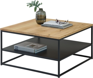 Couchtisch TILDA 75 x 75 Platte Eiche geölt Metallgestell mit Ablage