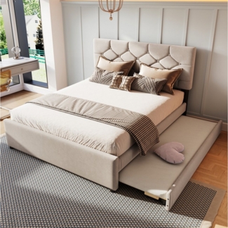 Flieks Polsterbett, Kinderbett 140x200cm mit Ausziehbett 90x190cm und Lattenrost
