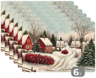 MuchoWow Platzset Weihnachtsstimmung - Ländlich - Rot, (6-St), Platzsets, Tischset, Abwaschbar, Tischsets, Platzdeckchen