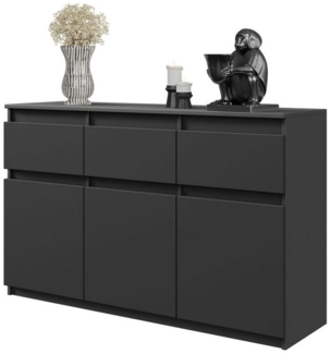 Furnica Kommode NOAH, 3 Schubladen und 3 Türen - Anthrazit Grau H75cm B120cm T35