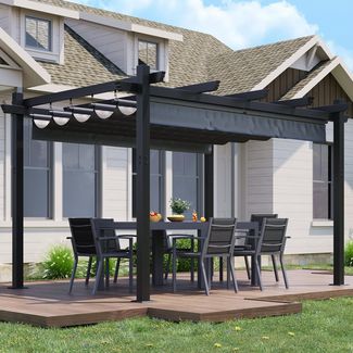 JUMMICO Aluminium-Pavillon, 3 × 4 m, verstellbare Aluminium-Markise, langlebig, freistehende Sonnenschutzvorrichtung für Terrassen und Gärten, schützt vor Sonne und Regen, Grau