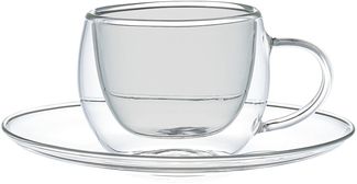4-teiliges doppelwandiges Gläser-Set mit Untertassen – Perfekt für Mokka und Espresso Anthrazit